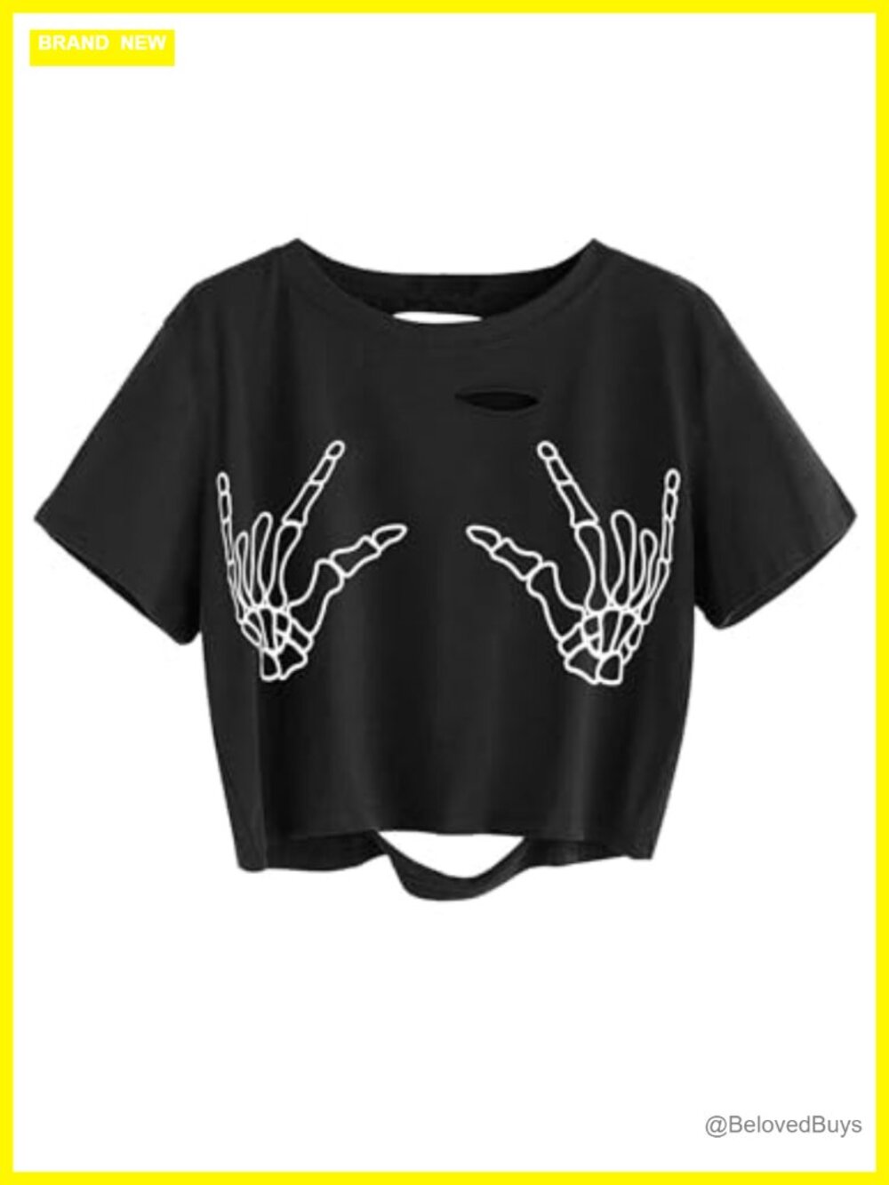 Avanova Skull Finger Graphic Distressed Tee Ripped Crop Top
